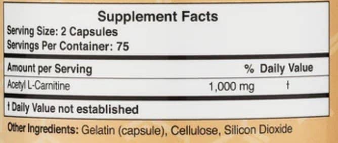 Double Wood Supplements Acetyl-L-Carnitineingredeints
